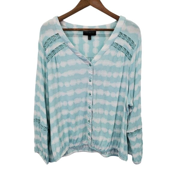 Lane Bryant Button Front Blouse Plus 26/28 Blue‎ White Boho Tie Dye Lightweight - Picture 4 of 15